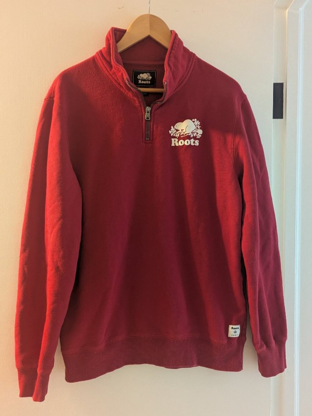Roots Red 1/4 Zip Hoodie Red Canadian Leaf